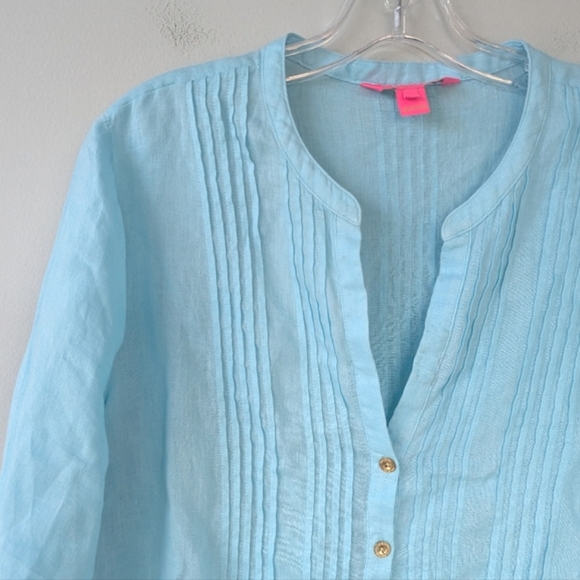 Lilly Pulitzer Aqua Blue Linen Sarasota Tunic Top - Picture 4 of 10